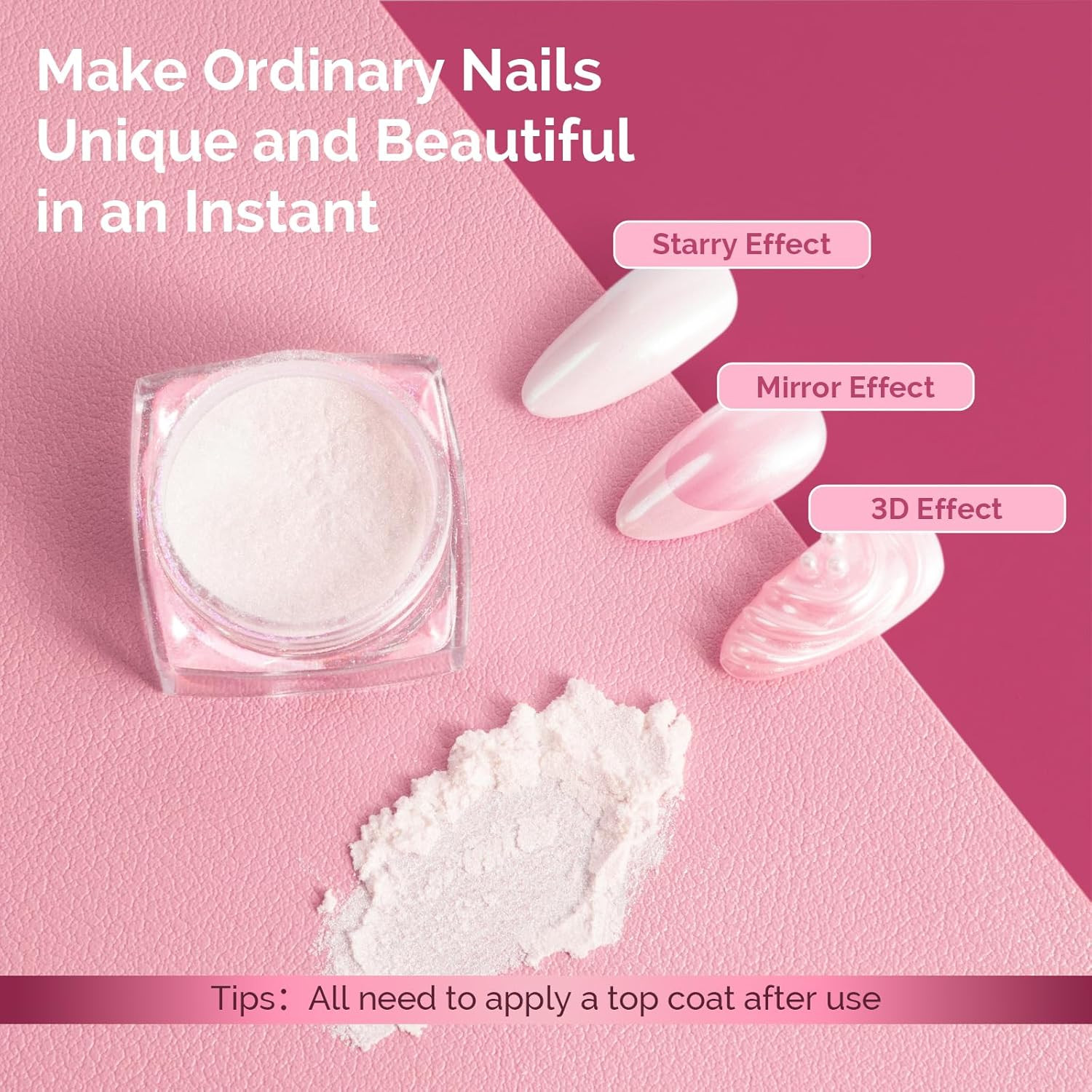 White Chrome Nail Powder for Gel Nails,Pearl Powder Mirror Effect Pigment Pearle