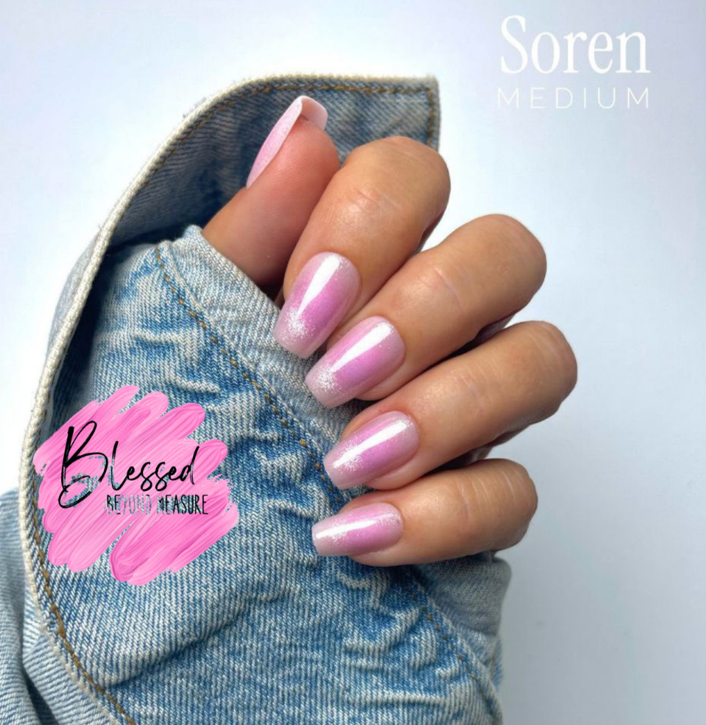 Red Aspen Press On Nails~I Like Your Smile, Sorin~ Medium~Coffin~Pink Shiny