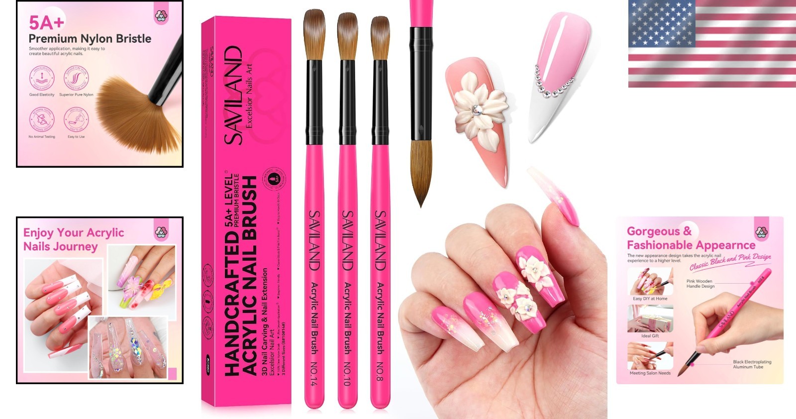 Acrylic Nail Brush Set – Sizes 8, 10, 14 for Professional Nail Art & Extensions