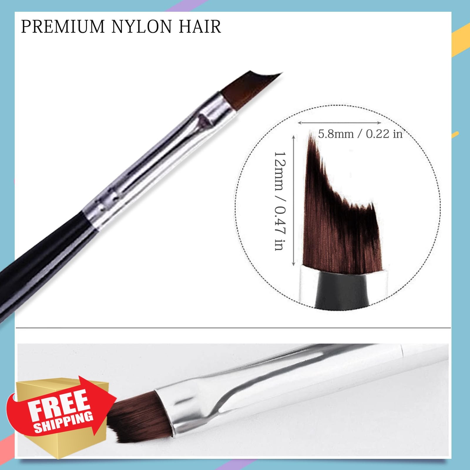 Oblique French Tip Nail Brush Black Handle UV Gel Acrylic Art Pen 2 Pack