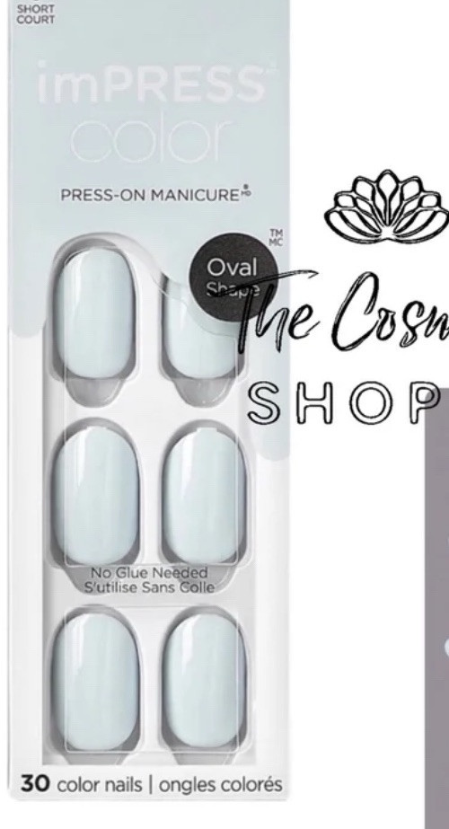 NEW KISS imPRESS Color Light Blue Oval Press-On Nails April Rain x1