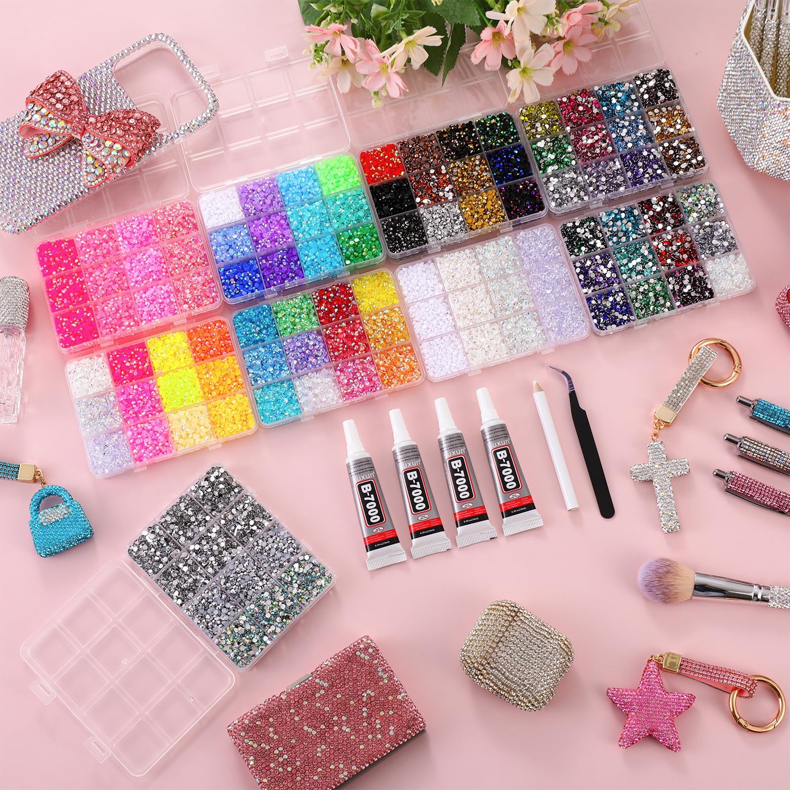 LERBOU 81000PCS Bedazzling Kit with 9 Boxes, 3mm Flatback Resin Rhinestones, …