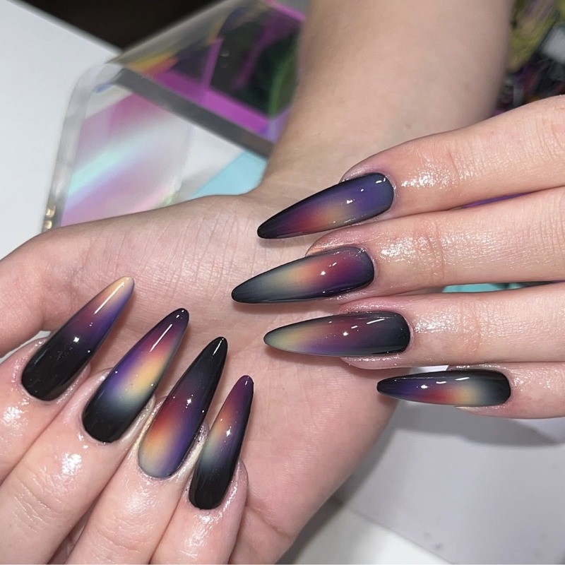 48pcs-Stunning Sunset Gradient Stiletto Press on Nails with Glossy Shine Bright