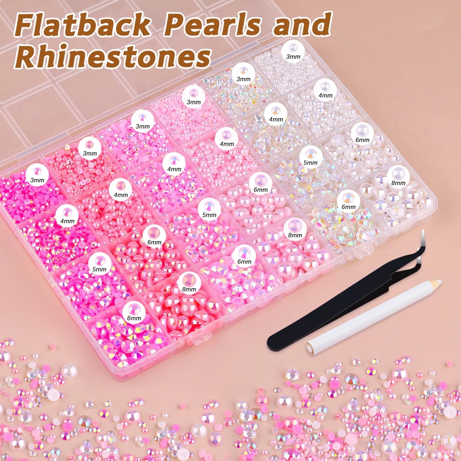 14000PCS Flatback Pearls and Pink Rhinestones for Bedazzling Kit, Pink White …