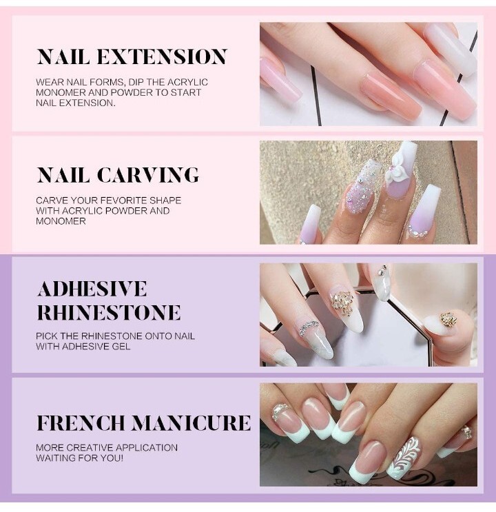 Acrylic Nail Kit Glitter Powder and Carving Powder Set Complete Practice Hand.