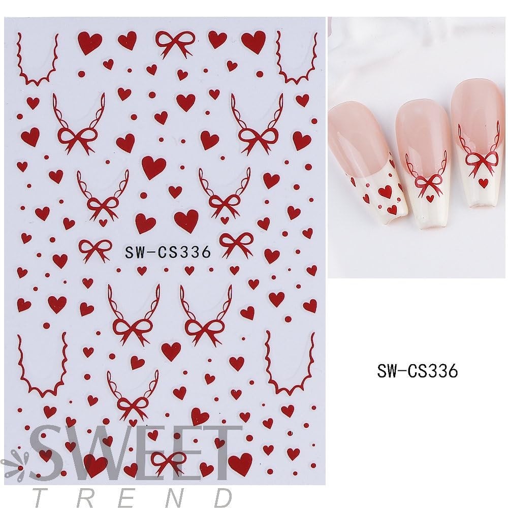 4 Sheets Valentine’s Day Nail Stickers Red Hearts Nail Decals Cute Yellow Lov…