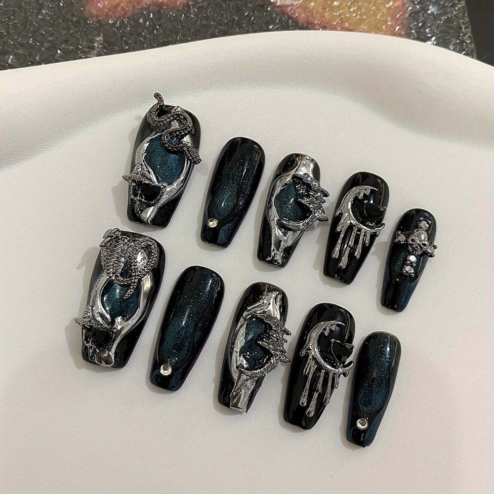 Bold Cyberpunk Press On Nails 3D Handcrafted Set Suitable for Party & Daily Use