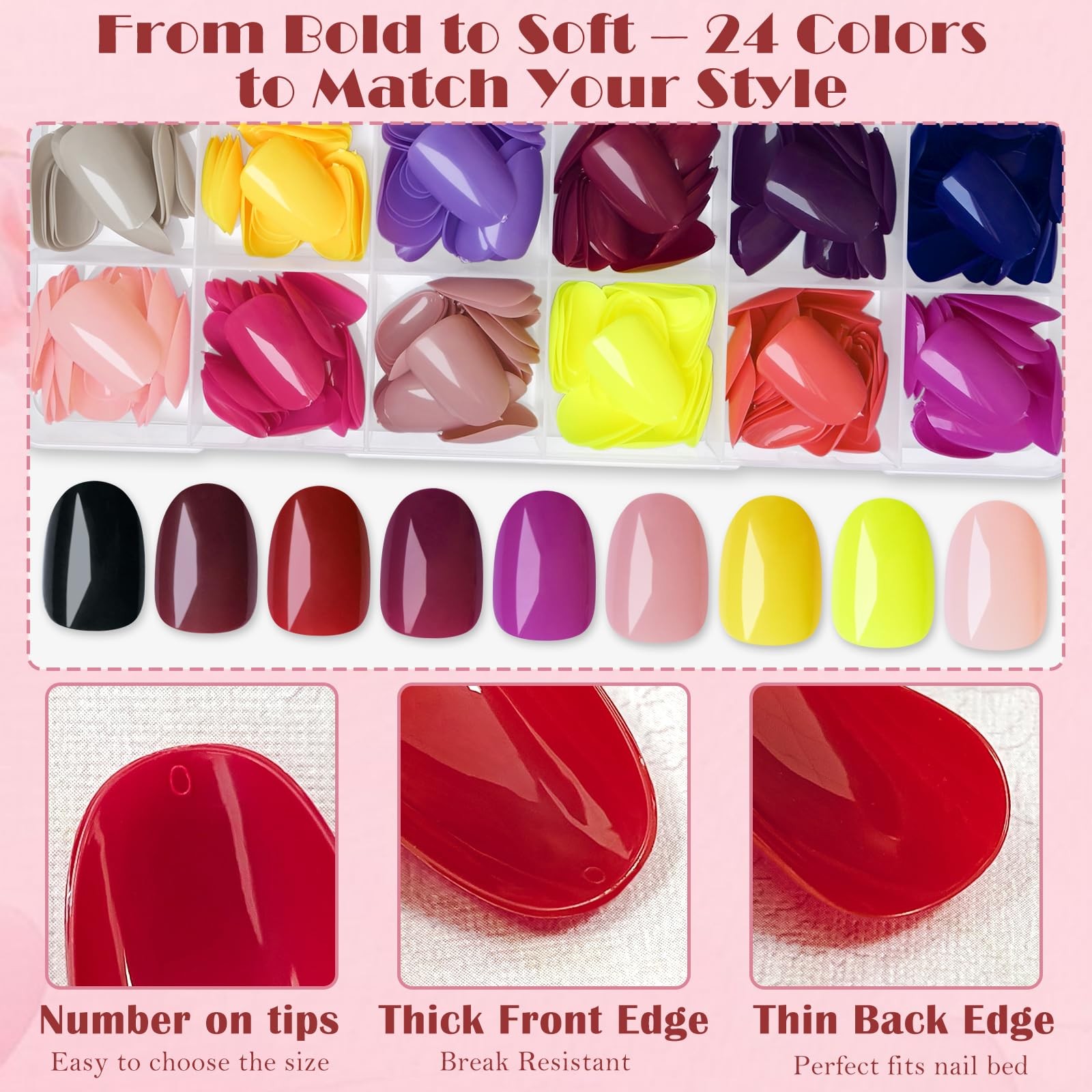 Oval Press on Nails Short, 576pcs Oval Fake Nails Full Cover Glossy Short Nai…