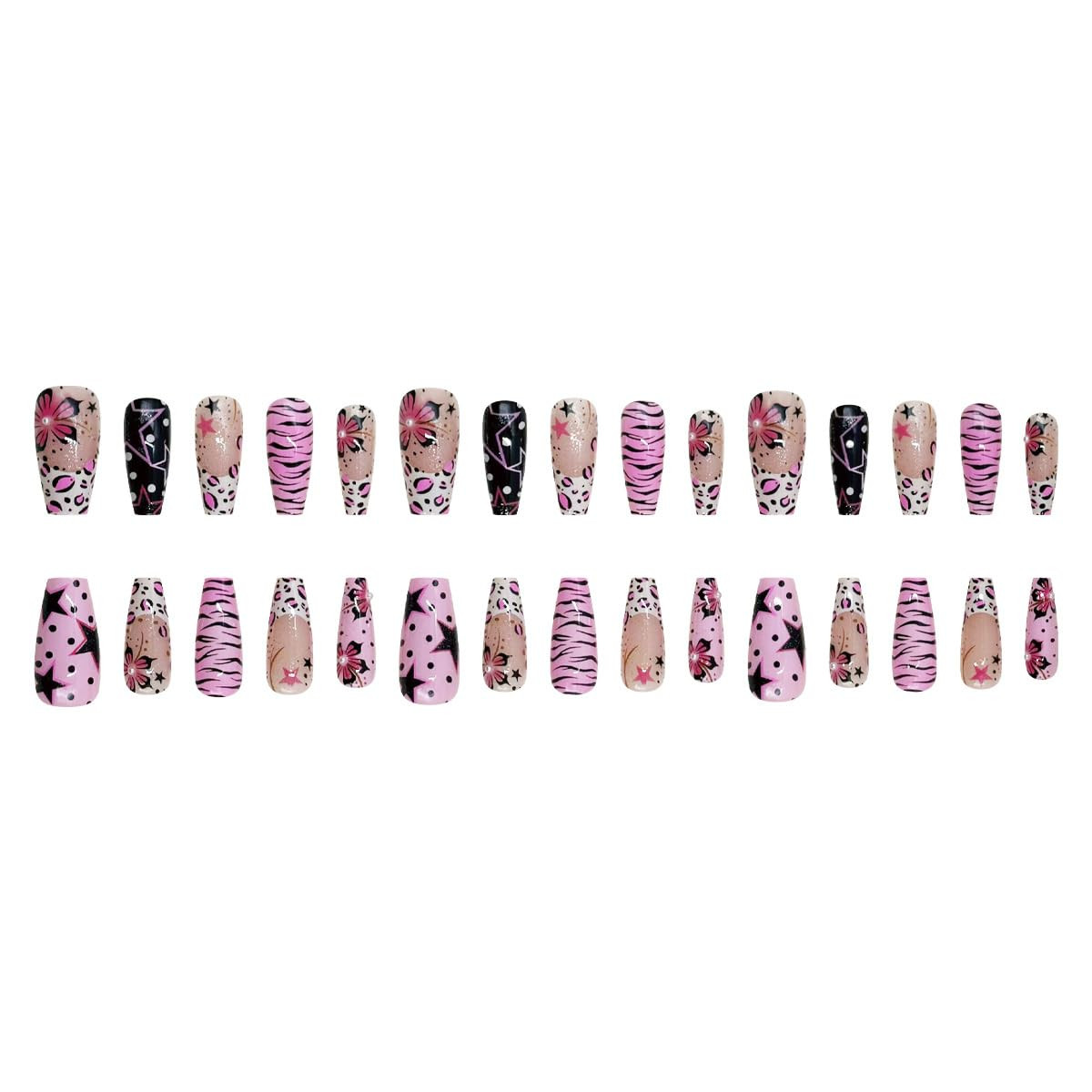 30Pcs Medium Press on Nails Square Fake Nails with 3D Pearl-Decorated Y2K Style