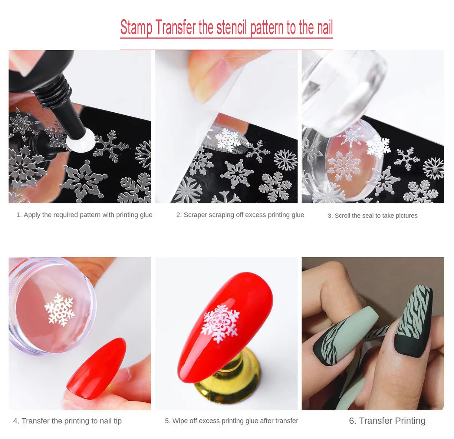 10 Pcs Nail Stamp Template Kit French, Contains 2 Stamper 2 Squeegee 6 Pattern T