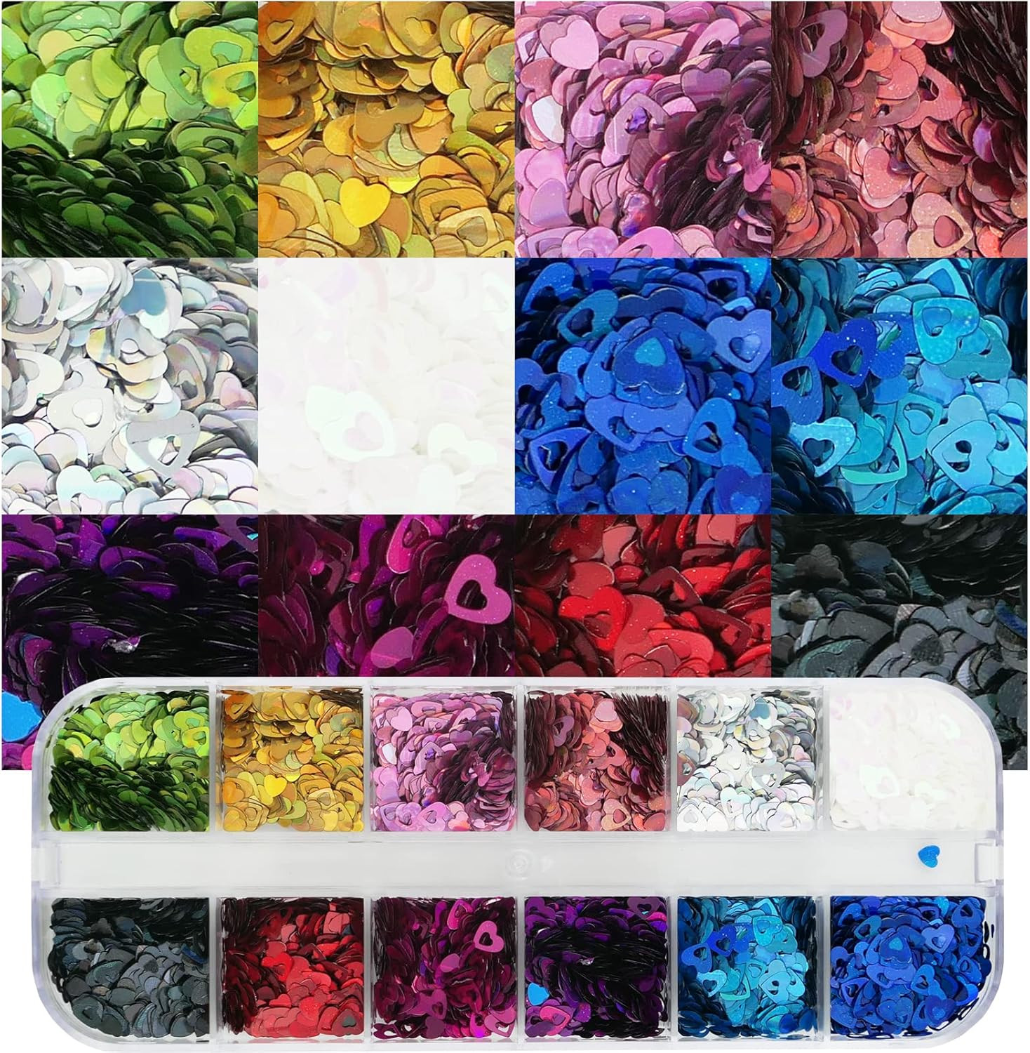 4 Boxes Holographic Nail Glitter Mixed Iridescent Glitters Sequin Flakes Heart L