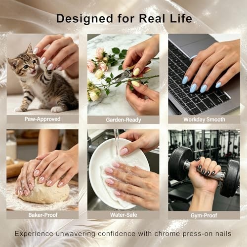 Almond Soft Gel Press on Nails – 32 Pcs – 16 Sizes – Chrome Cat Eye – Royal Blue