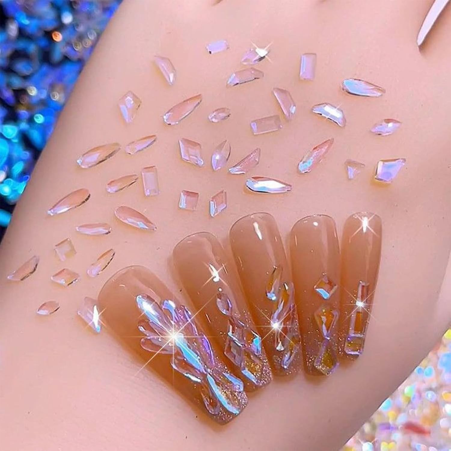 200PCS Mixed Glass Crystal Nail Charms – Perfect for Artistic Nail Designs