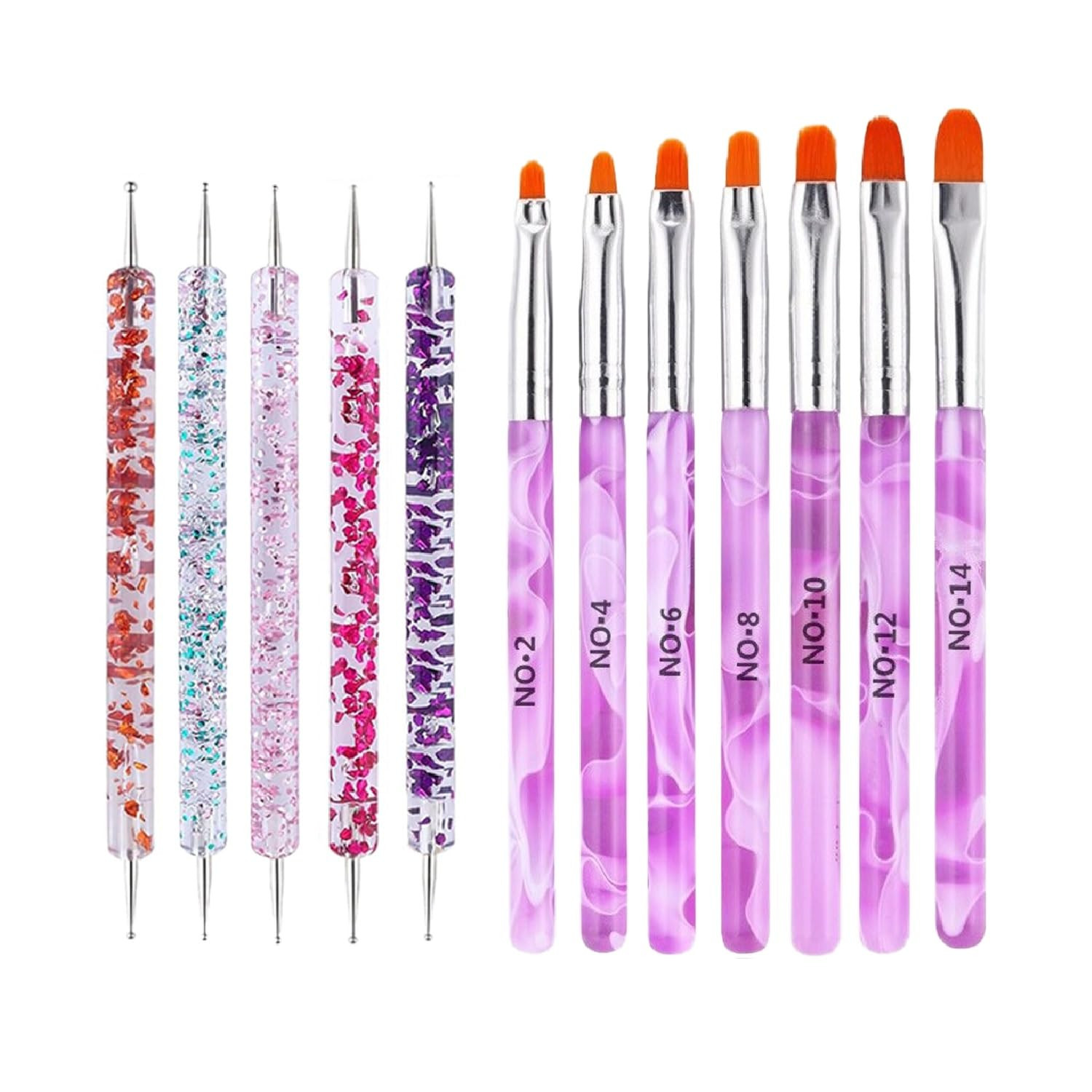 12PCS Nail Art Tool Set, Double-End Dotting Pens & Painting Brushes