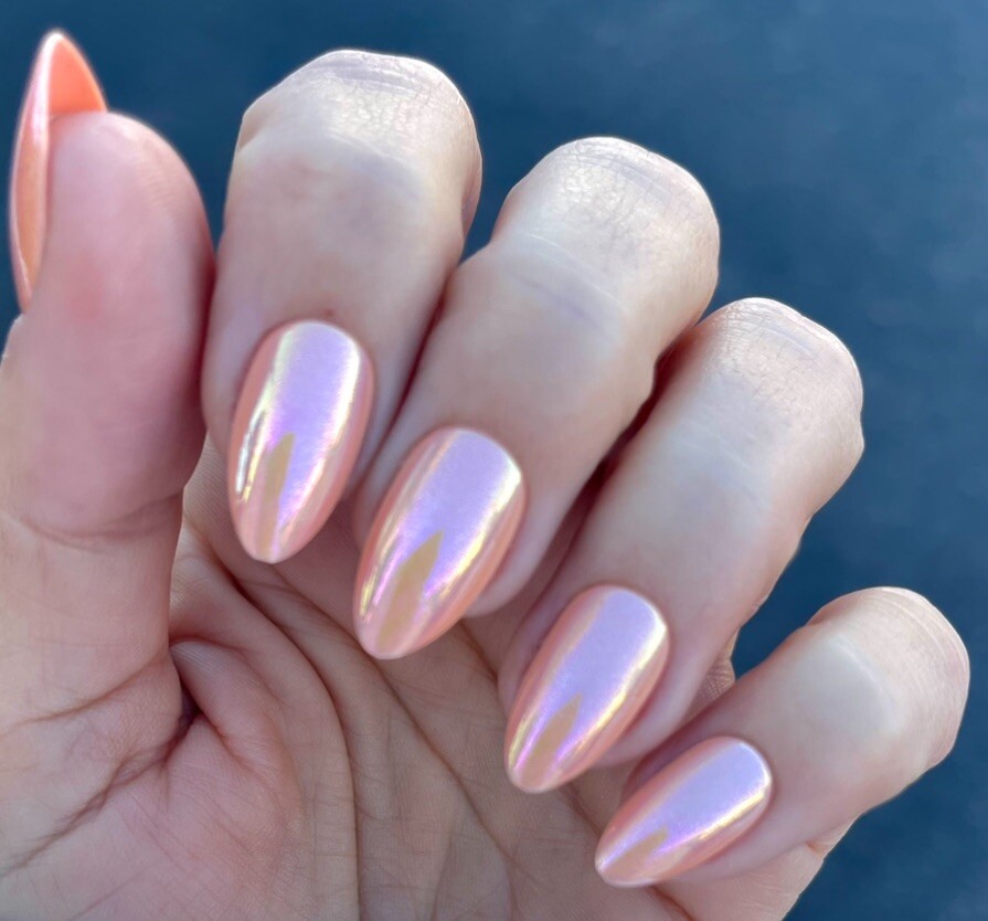 Red Aspen Press On Nails, Medium Almond, Peach Rings, Patrice