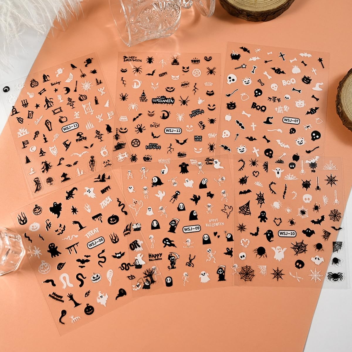 6 Sheets Halloween Nail Stickers for Nail Art – Ghost Nail Art Stickers 3D Se…