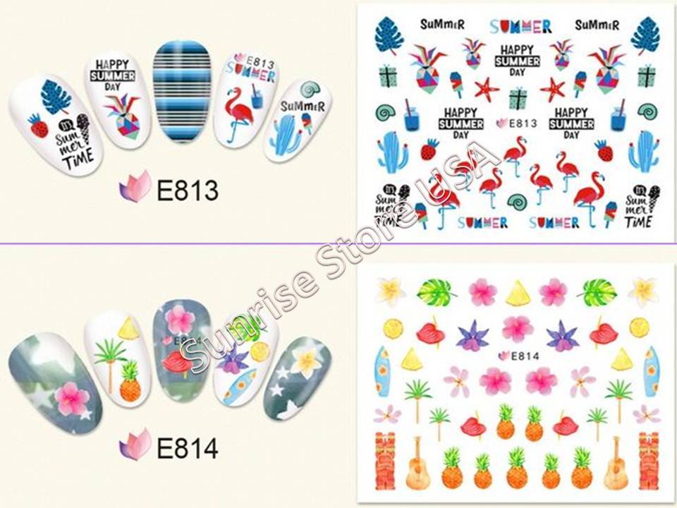 11 Design 3D Nail Art Sticker Summer Palm Tree Flamingo Bird Fruit Flower Decals