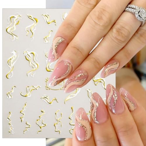 8 Sheets Marble Nail Art Sticker Gold Line Nail Stickers for Nail Gold Line-1