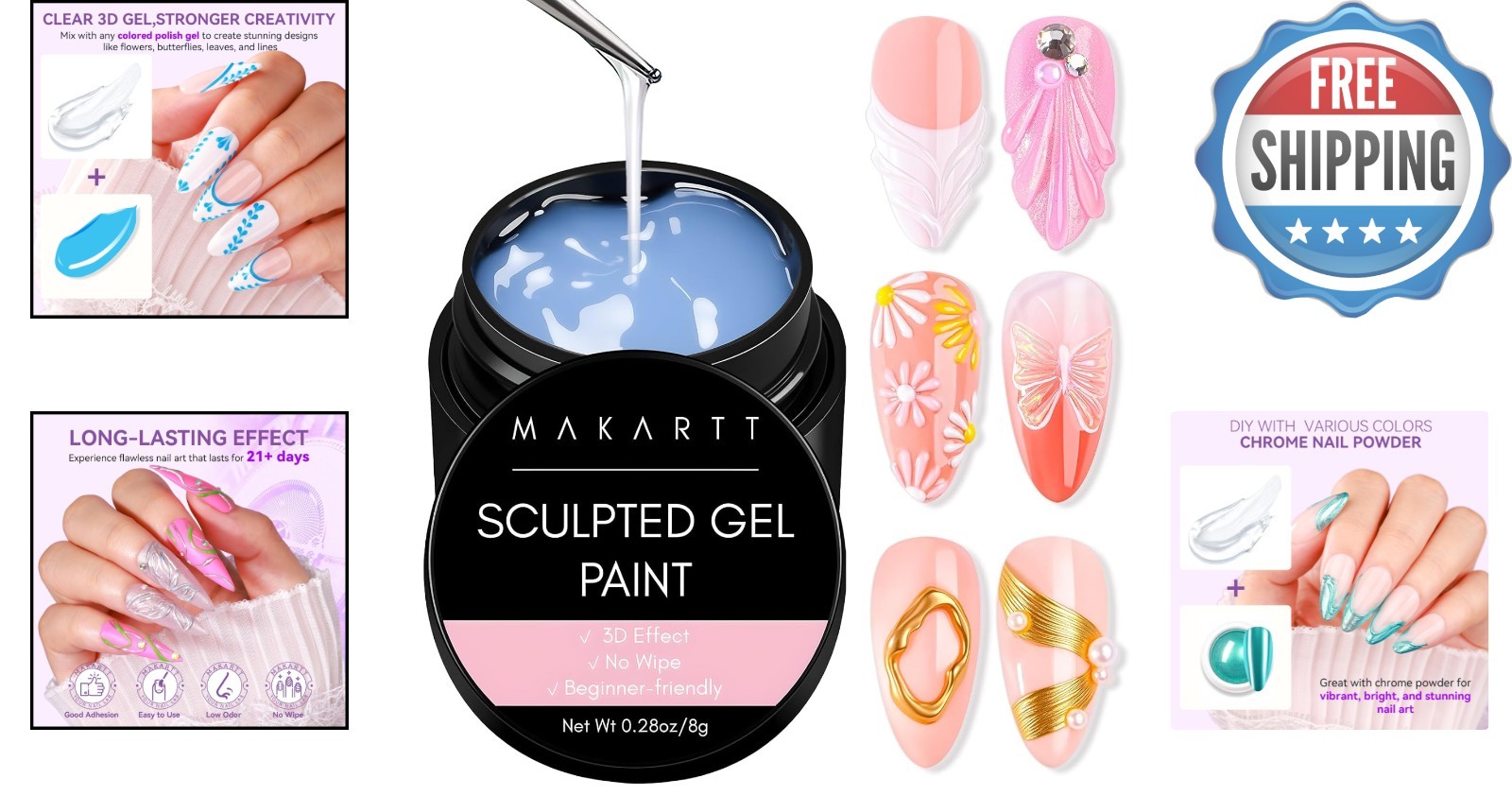 Non-Toxic 3D Nail Art Gel – Clear Sculpting Gel for Home & Salon Use, 0.28 oz