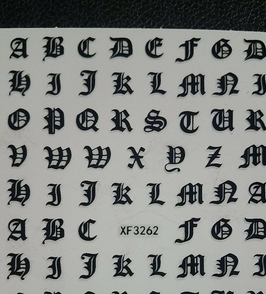 Black Alphabet Letters Nail Art Stickers