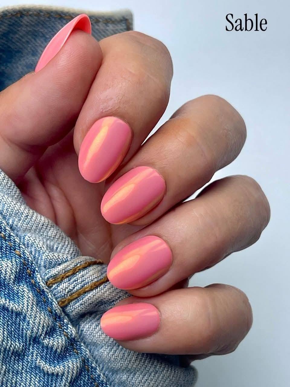 Red Aspen Press On Nails- Step Right Up, Sable- Short- Almond Coral Pink