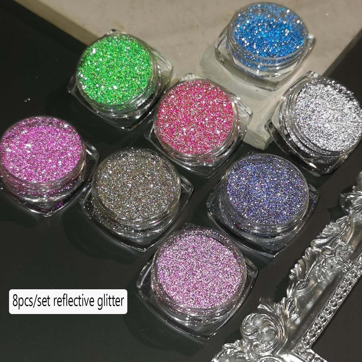 Reflective Glitter Powder Set – 8 Vibrant Diamond Shades for Stunning Nail Art