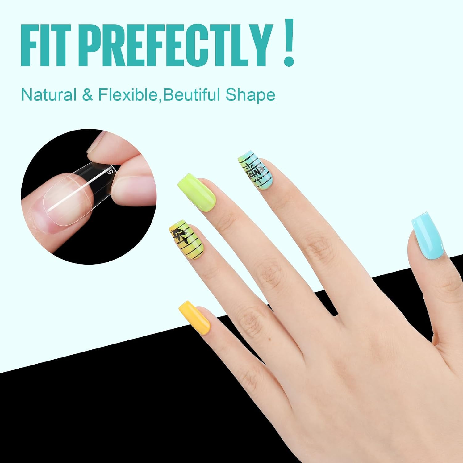 Short Square Nail Tips, 504Pcs Clear Press on Nails Square Full Cover Nail Tips