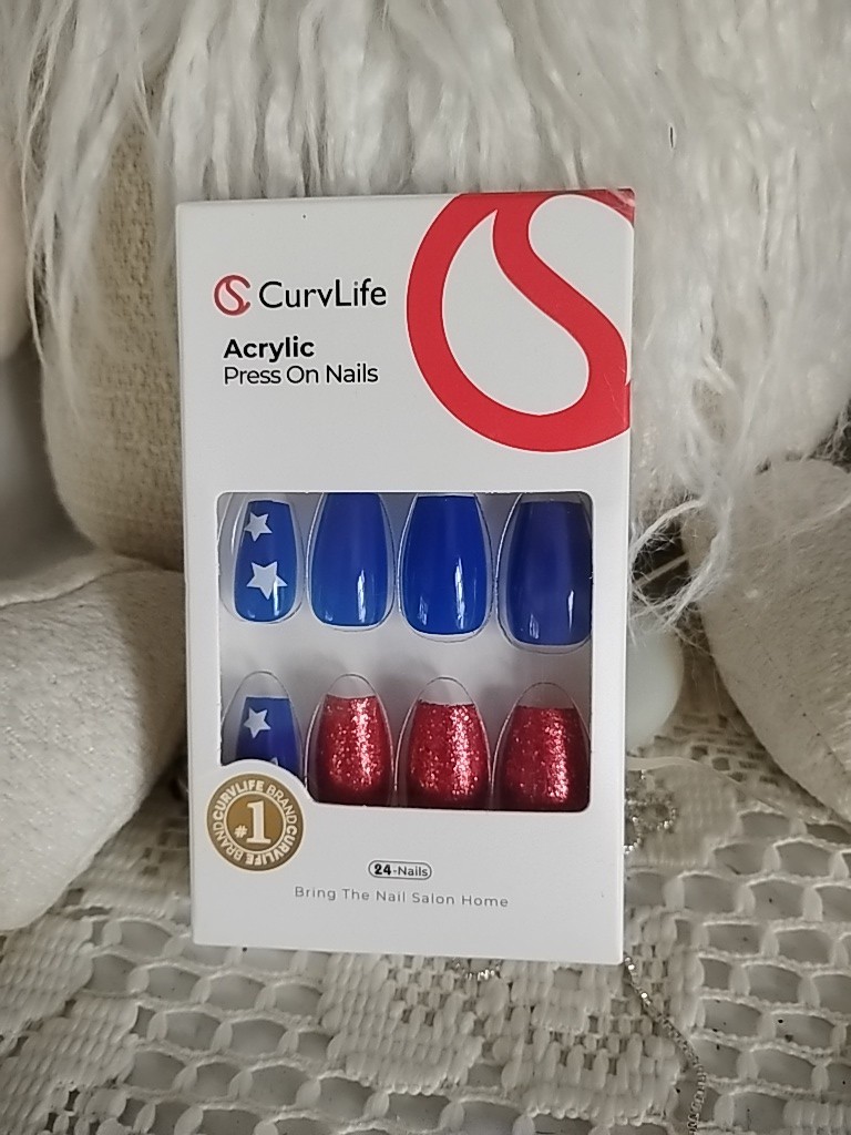 Curvlife Press On Nails With Glue Brand New, Red/ White And Blue Nails