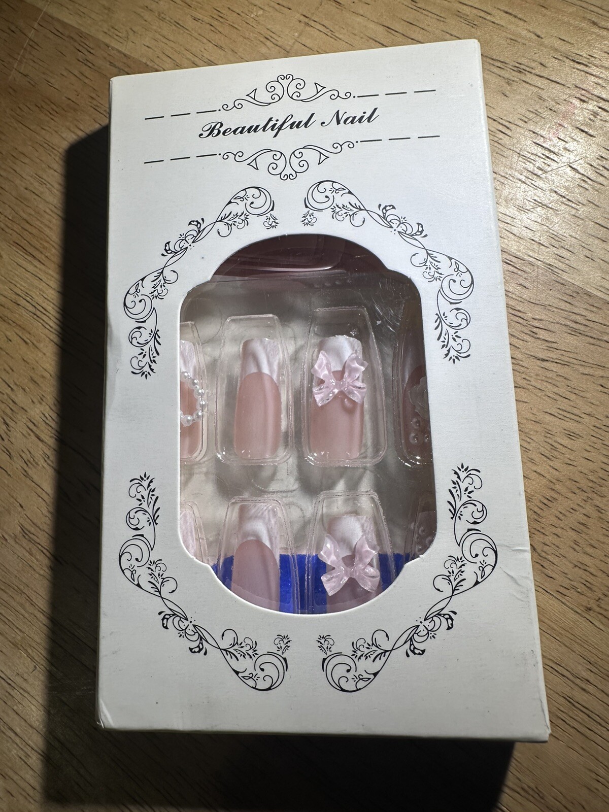 New Women’s Acrylic Hand And Toe Nail Set Combo Natural Black Tips And Tiny Bows