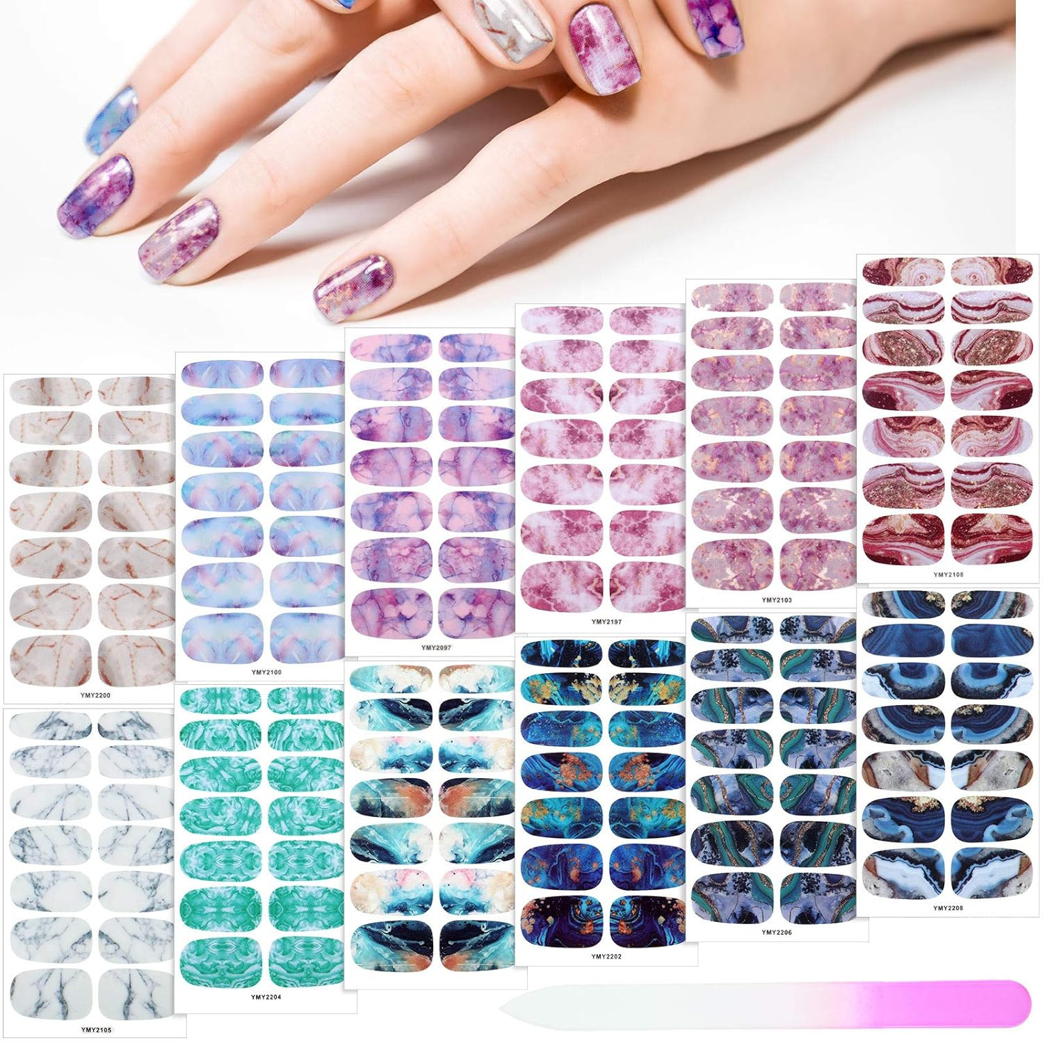 Maitys 168 Pcs 12 Sheets Full Wrap Nail Stickers Polish Strips Gradient Stickers