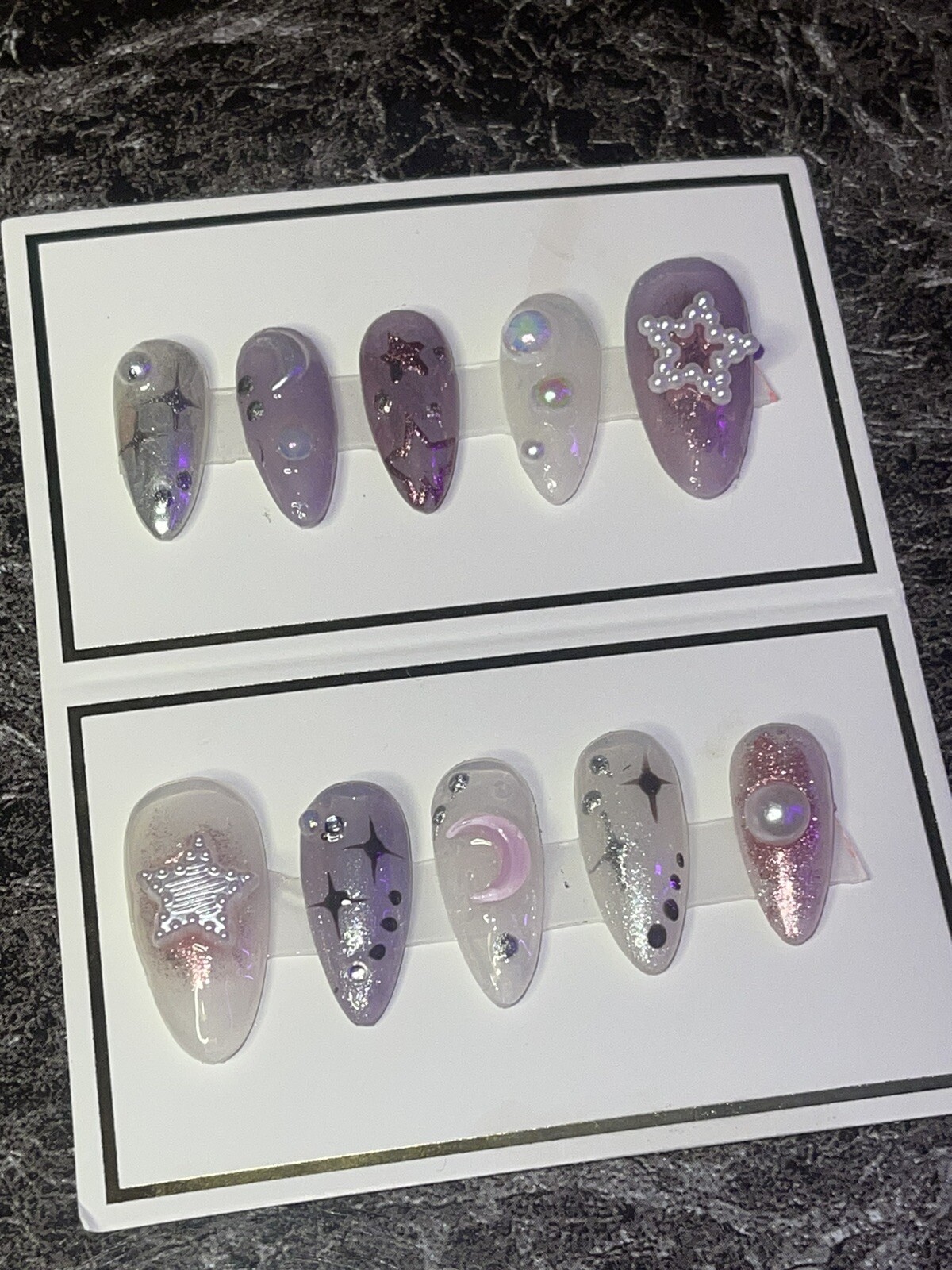 Trending Jelly Handpainted Press on Nails W/ Rhinestones. includes Prep Kit