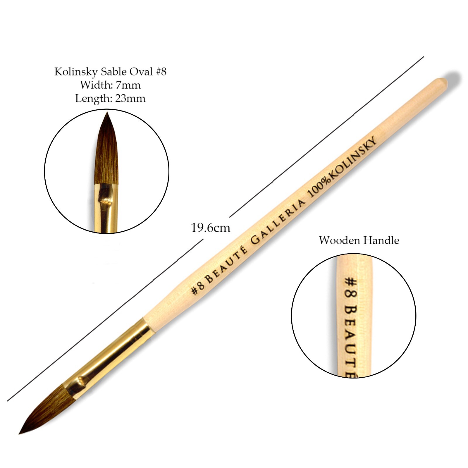 3pcs Kolinsky Oval Acrylic Nail Art Brush Set Detail Painting Pen Size 4,8,10