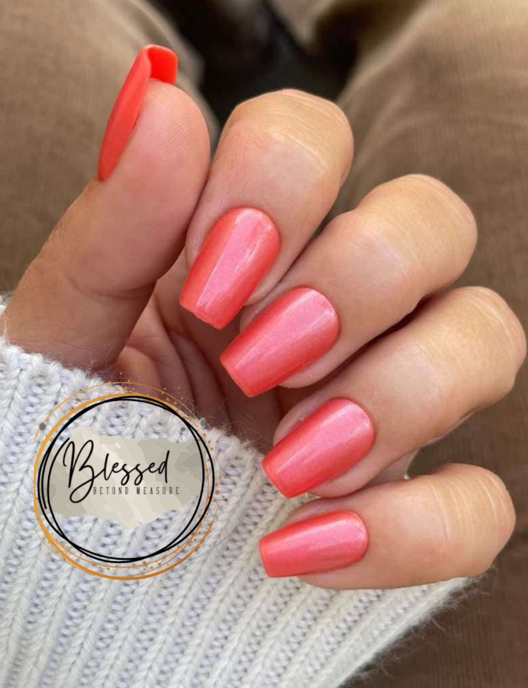 Red Aspen Press On Nails- Groovy Girl, Andrea Medium Coffin Glazed Coral Orange