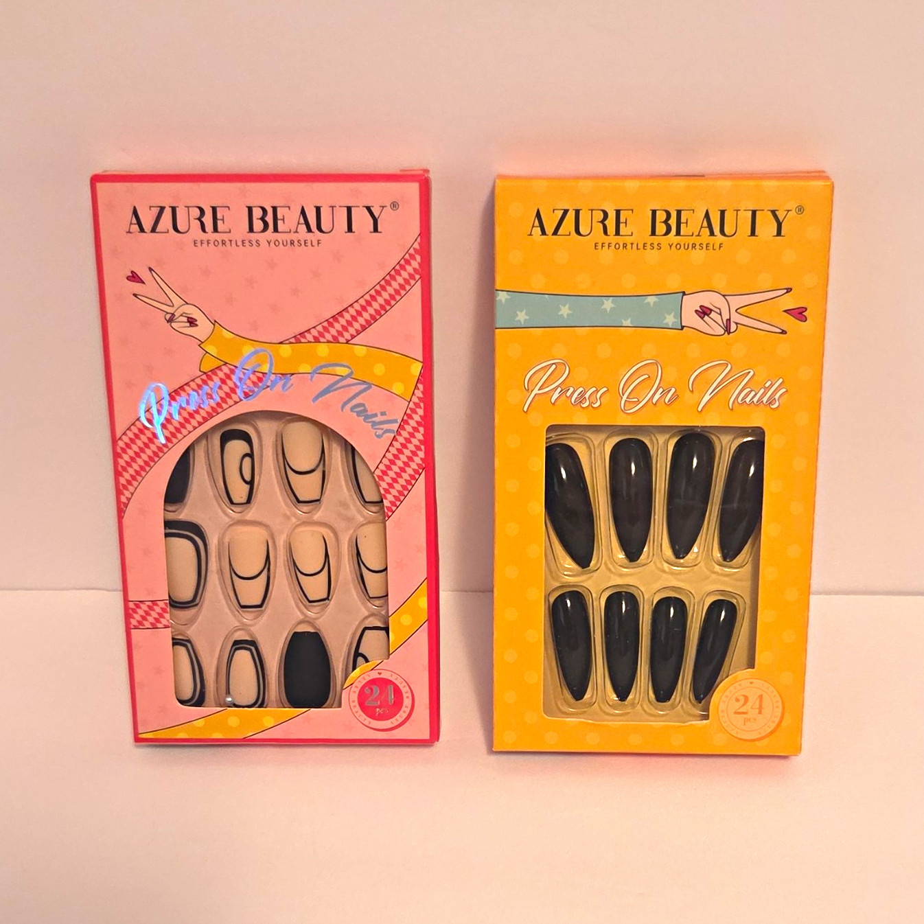 Azure Beauty Press-On Nails 2-Pack Black & French Coffin Medium 24pcs