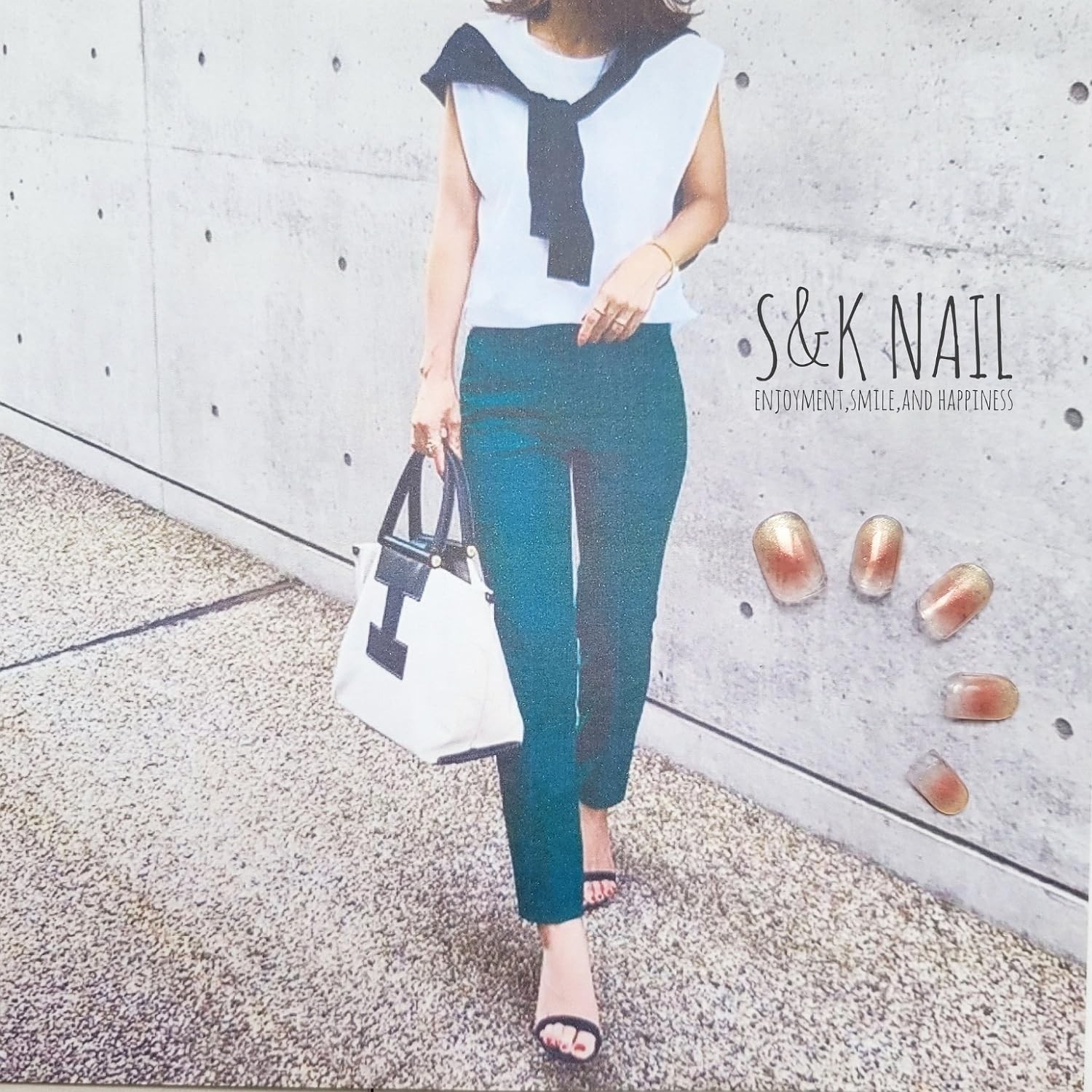 Nail Stickers Peach Design Gel-Style No-Harden 20pcs Japan