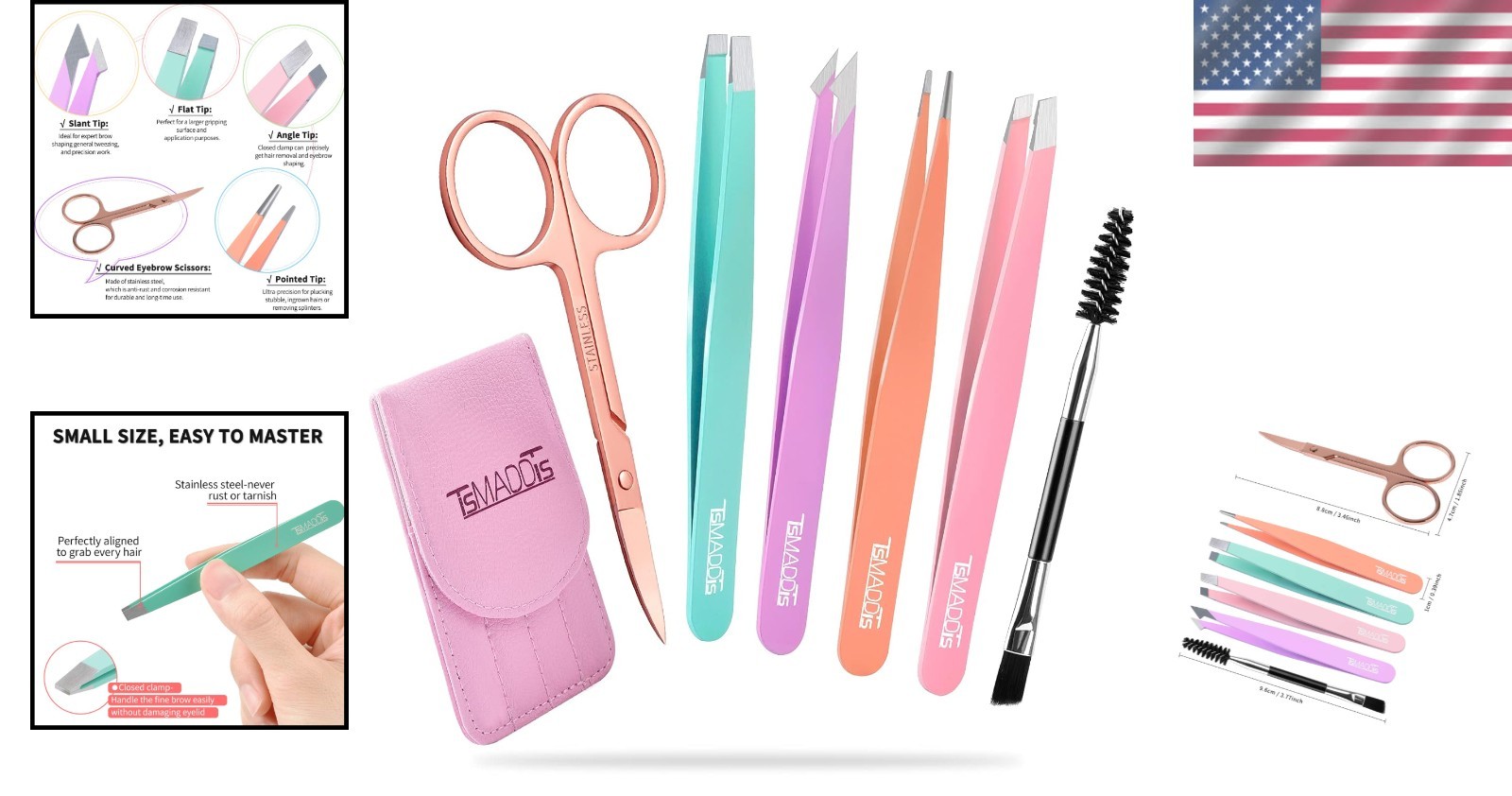 6 PCS Tweezers Set for Women, Eyebrow Tweezers with Curved Scissor w/ Case