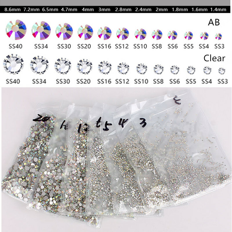 1440pcs Crystal Glass Flatback Rhinestones Glitter 3D Nail Art Gems Tips Decor