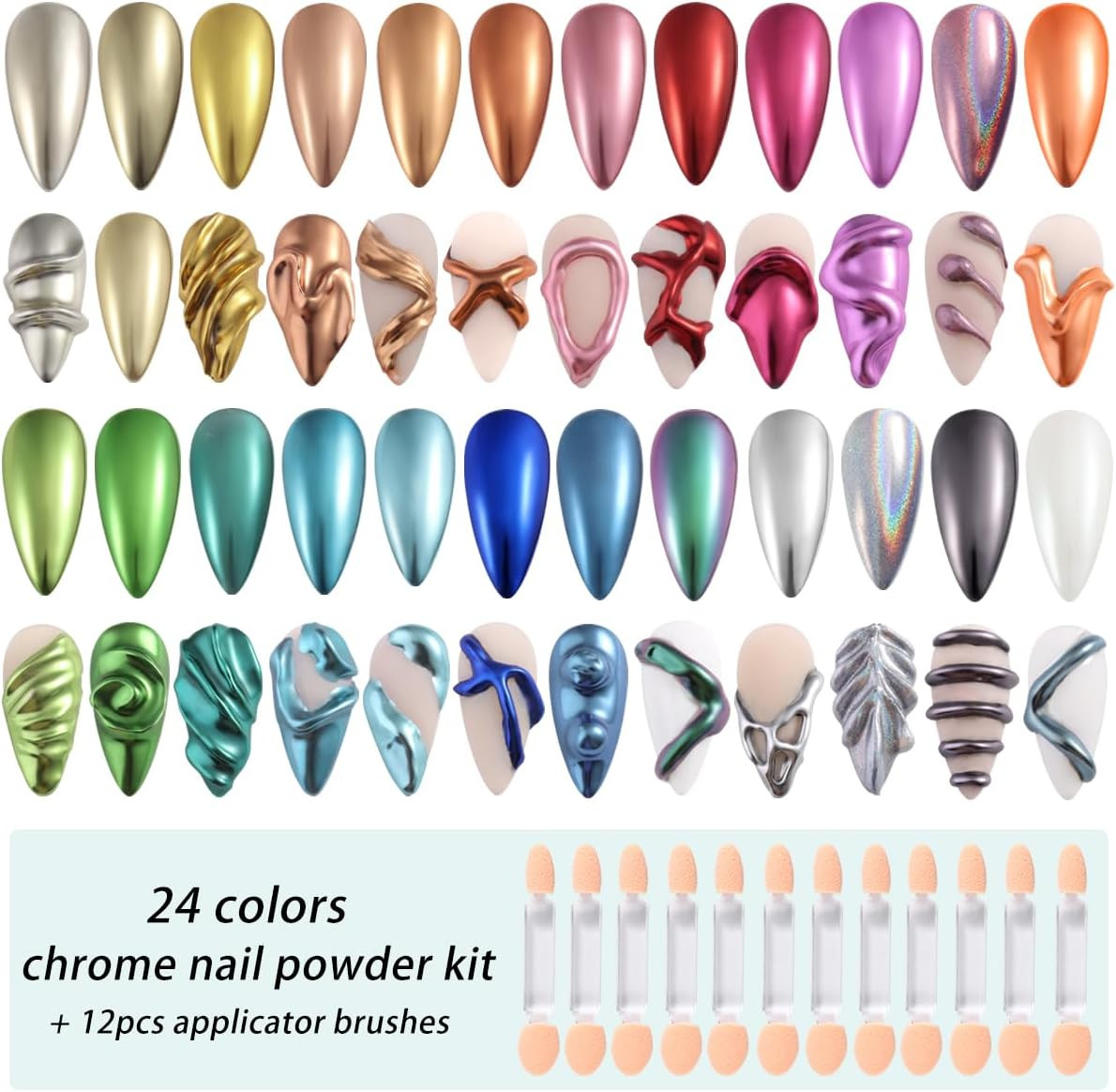 24 Colors Chrome Nail Powder Set Metallic Mirror Effect Gold Silver Pink Chrome