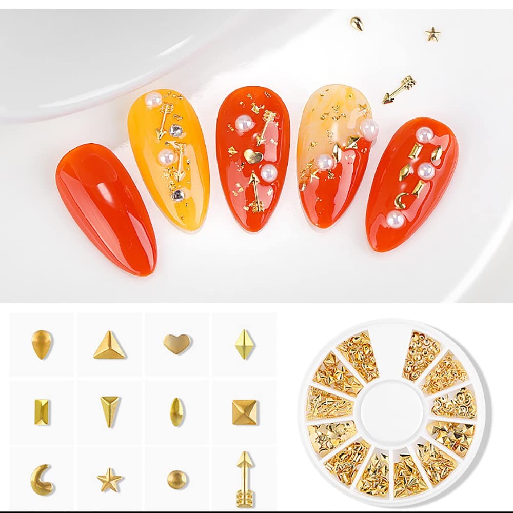 6 Boxes Gold Metal Nail Studs Heart Star Moon Sea Creatures Gold Nail Charms …