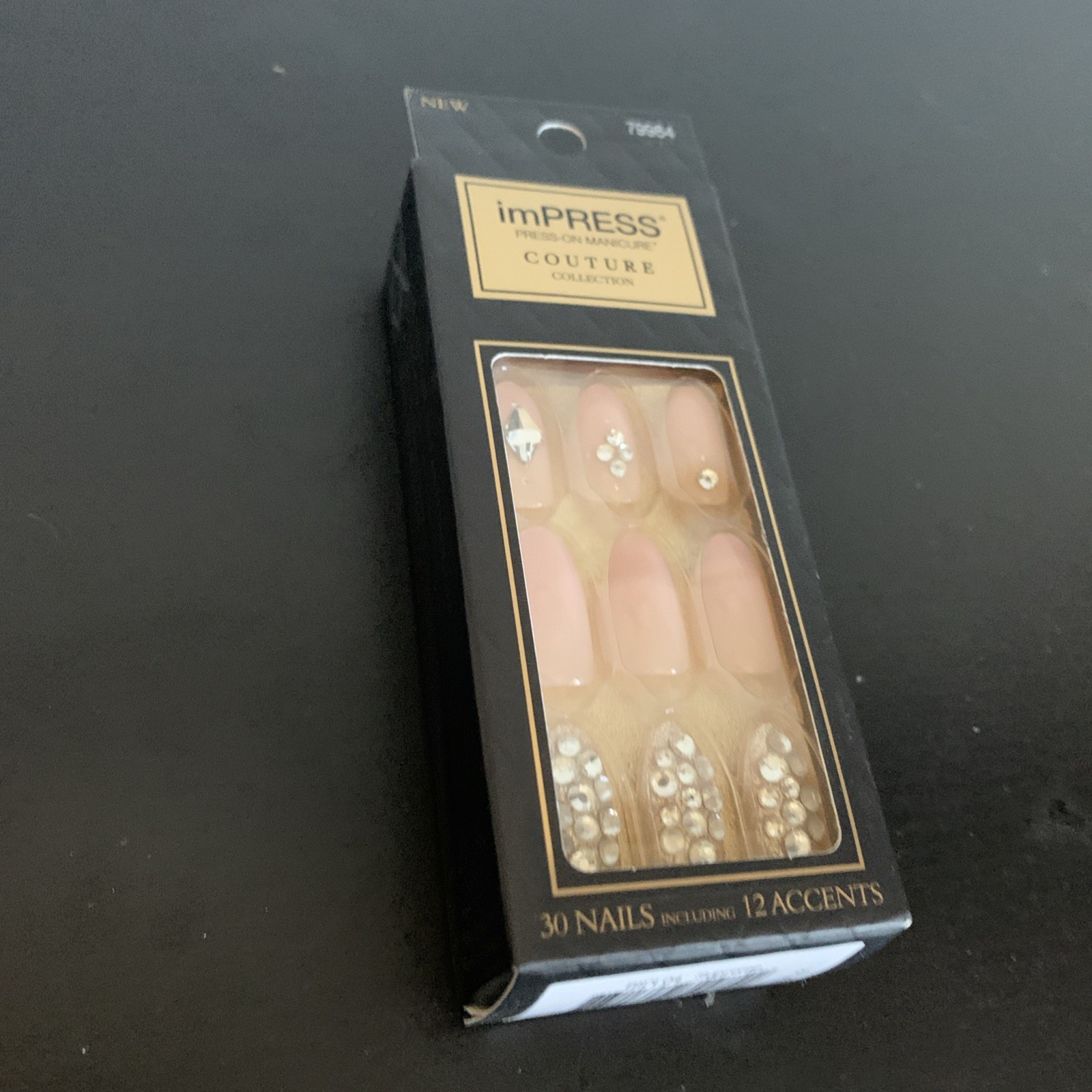 NEW Kiss Nails Impress Press On Manicure Almond Gel Pink Silver Gems Couture
