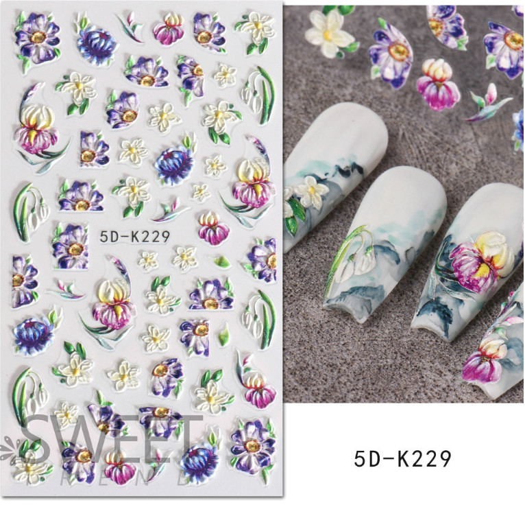 5D Engraved Flower Butterfly Nail Art Sticker Decal DIY Decoration Manicure NH24