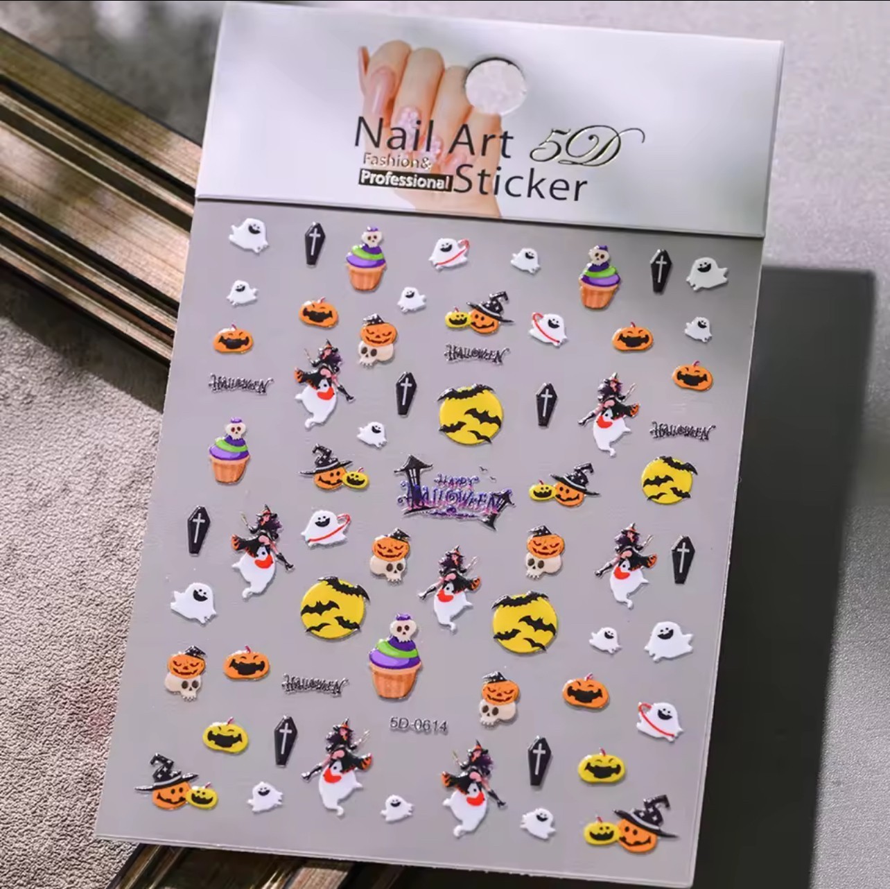 Halloween 5D Nail Art Stickers Spooky Pumpkins Bats Ghosts Design DIY Nails 0614