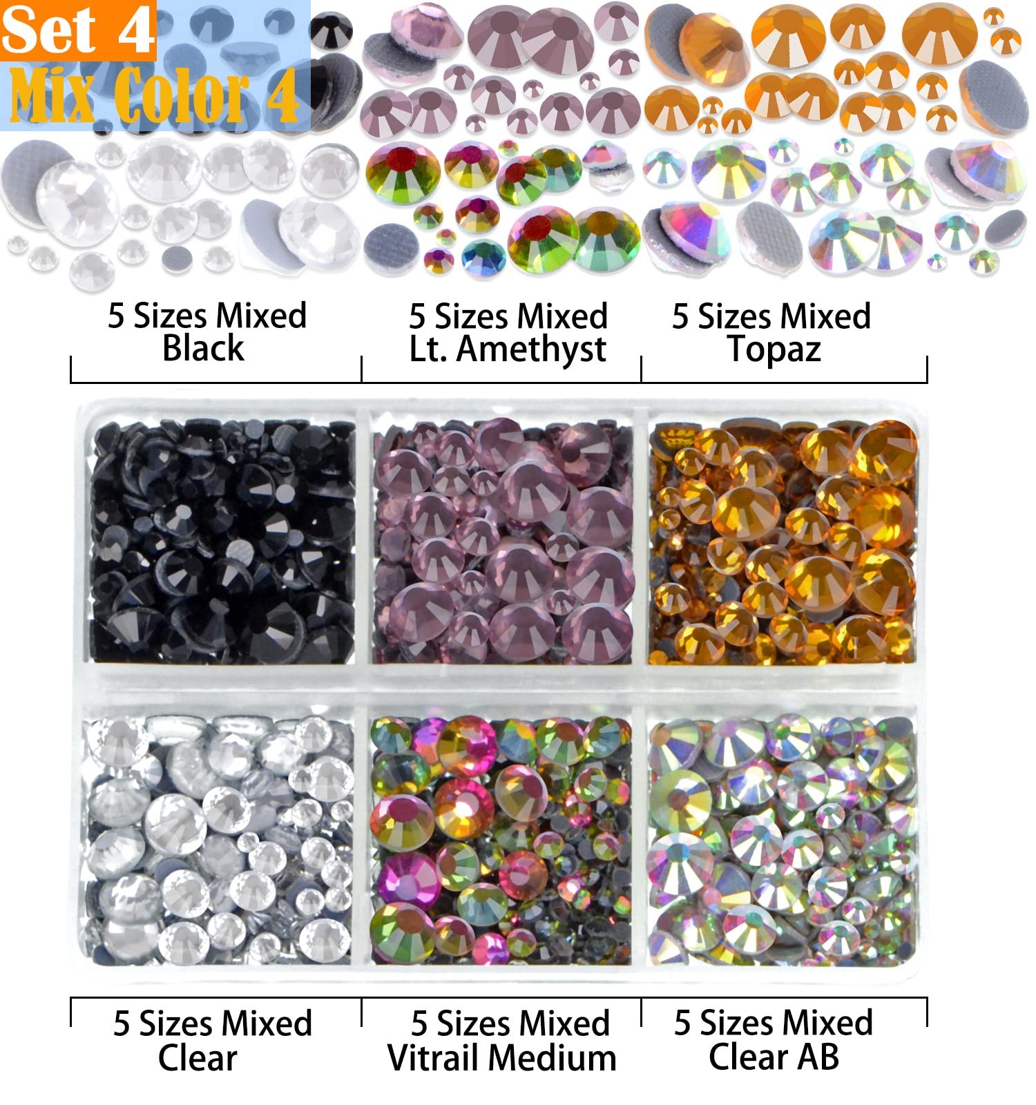 10000pcs Hotfix Rhinestones Flatback Glass Crystal 24 Mixed Color Rhinestone …