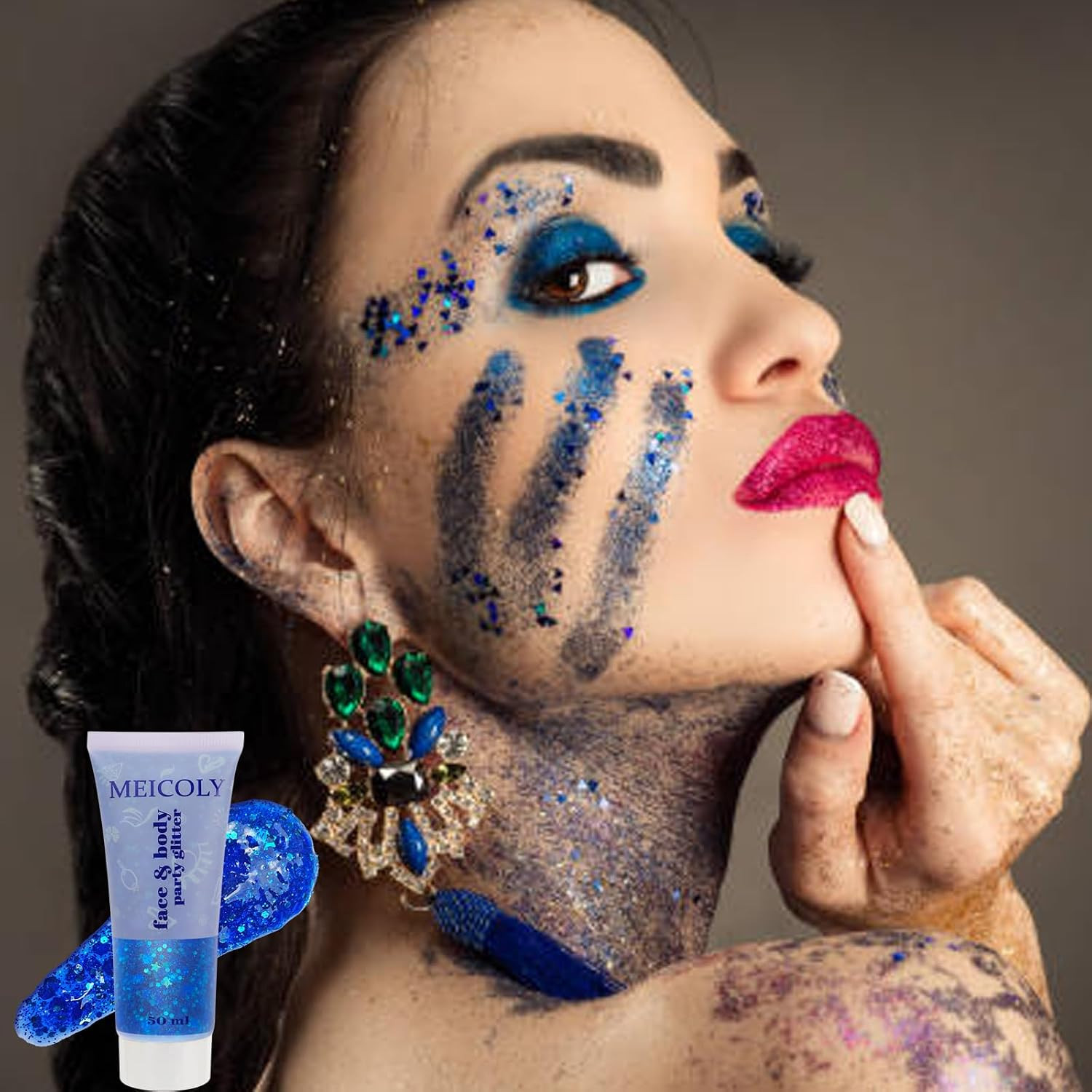 50Ml Holographic Blue Face Glitter Gel,4Th of July Body Glitter Outfits for Wome
