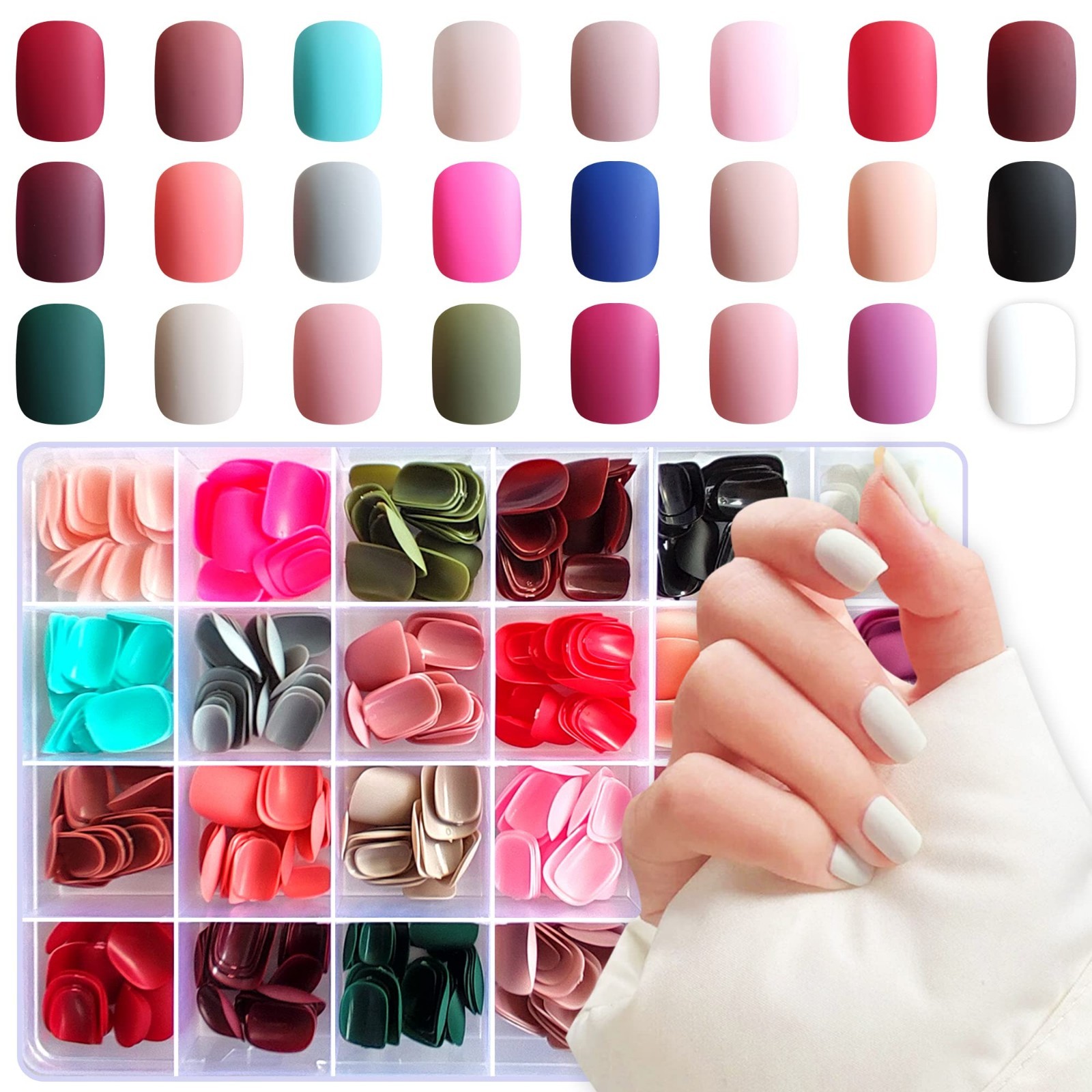 576pcs Matte Press-On Nails – Full Cover Acrylic False Nail Tips for Women & Gir