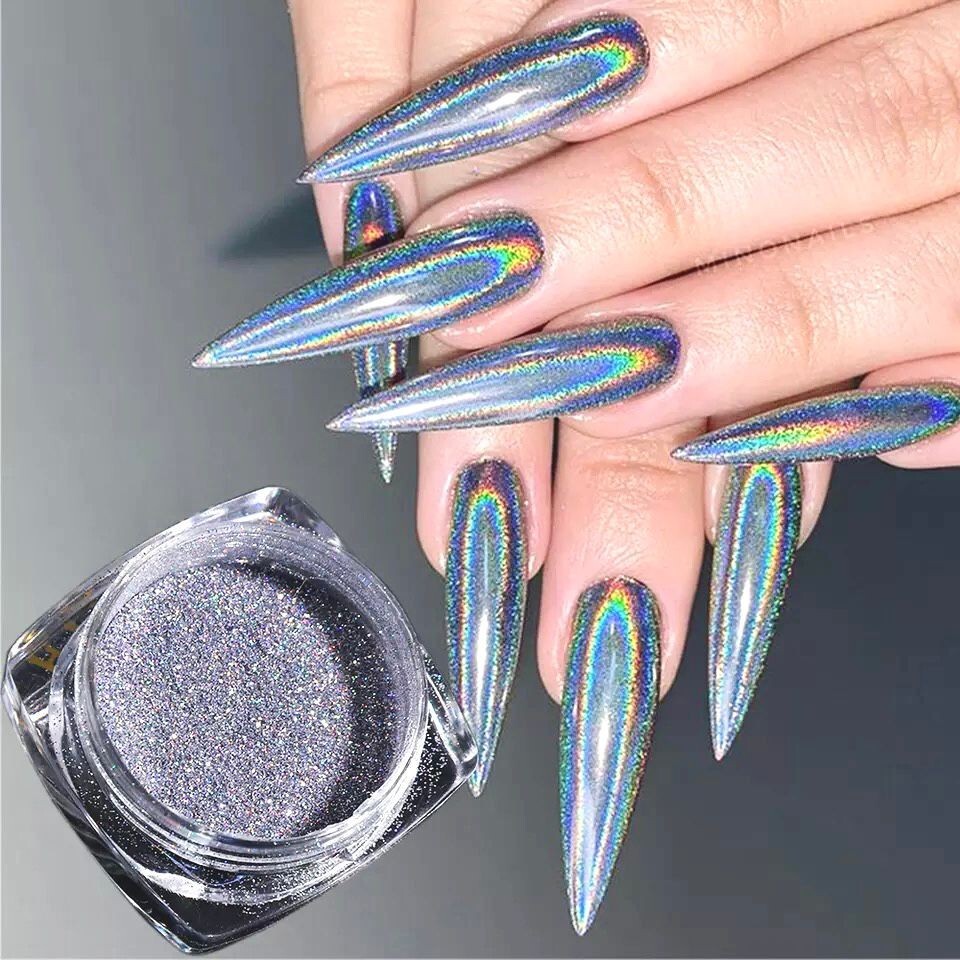 Silver Holographic Nail Powder Glitter Rainbow Nails Holo Effect Dust 2 gram Pot