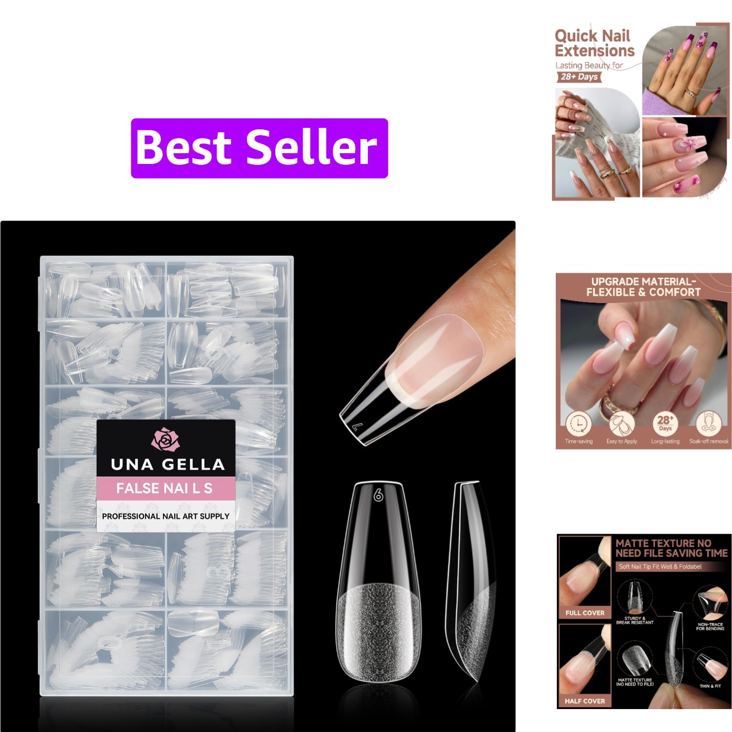 Medium Coffin Nails Tips 216PCS 12 Sizes, X-Soft | Soft Gel Nail Tips, Half M…