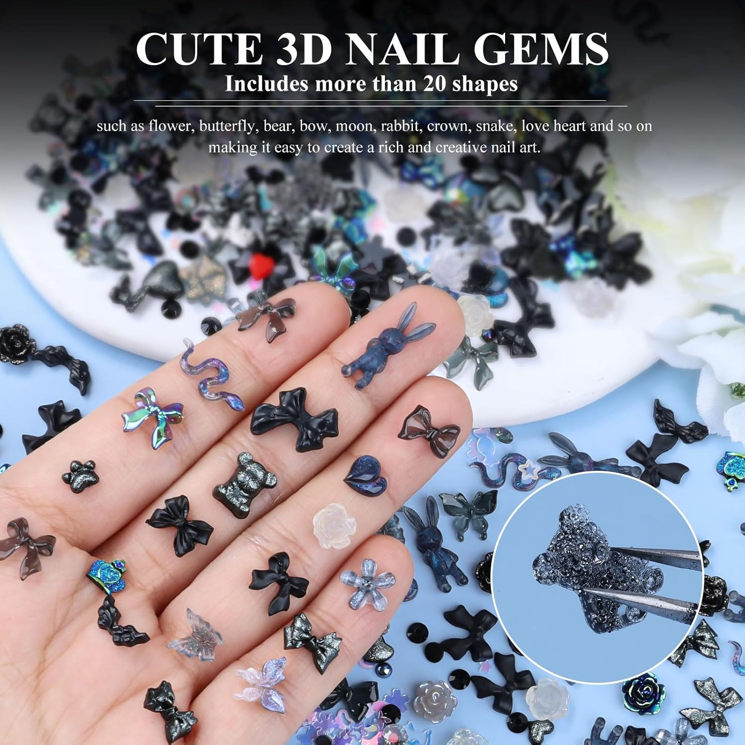100 Pieces 3D Resin Butterfly Bear Nail Charms Rose Flower Peach Skirt Bow Deer