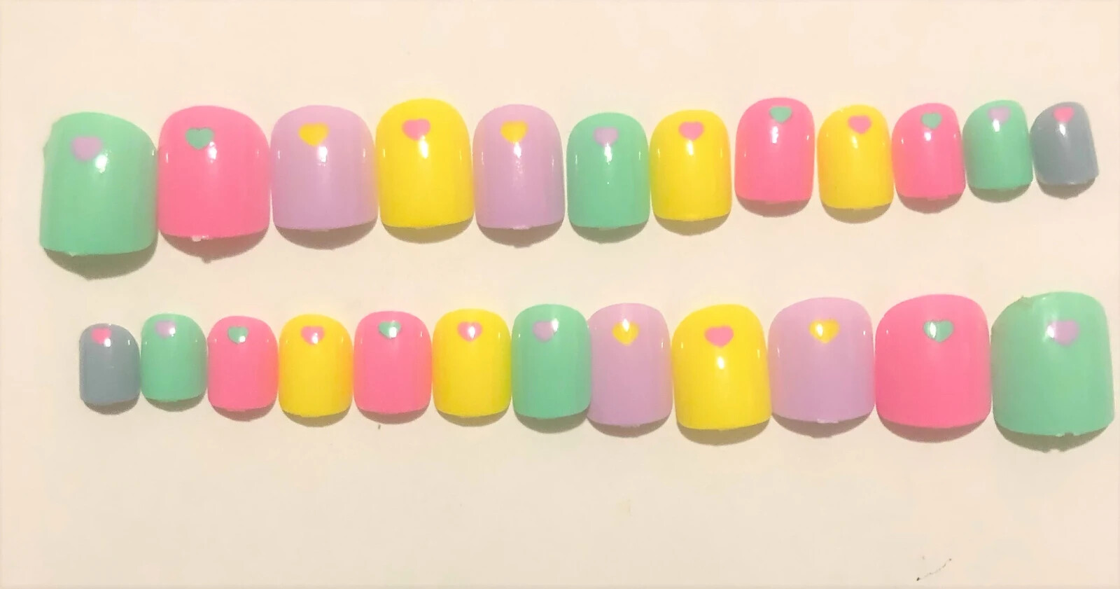 Multi Colour with Hearts – Mix and Match Kids Press-On Nail Set (24 Nails)