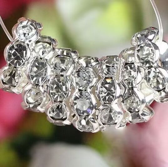 100 Silver Flower Crystal Rhinestone Rondelle Spacers Beads 6mm 8mm 10mm